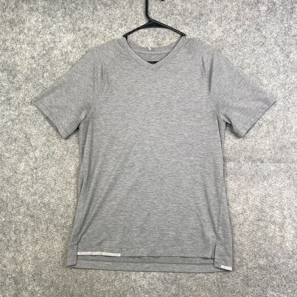 Lululemon Shirt Mens Gray Short Sleeve V-Neck Performance Stretch Casual - Picture 1 of 6